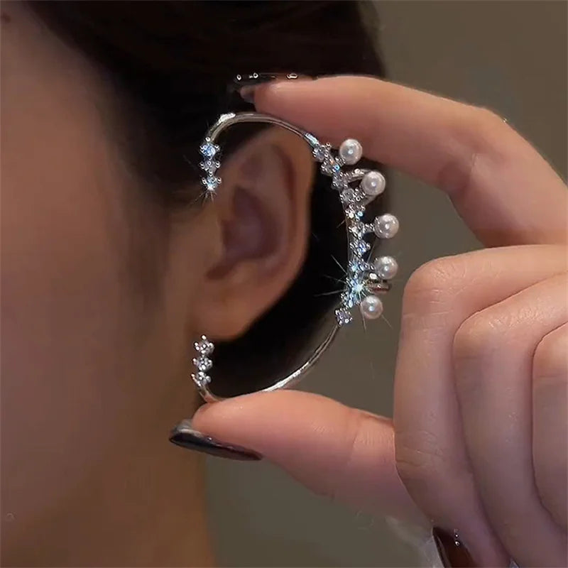 Silver Color Pearl Ear Cuff β Vintage Crystal Zircon Ear Clip, No Piercing Required, Fashion Jewelry for Women